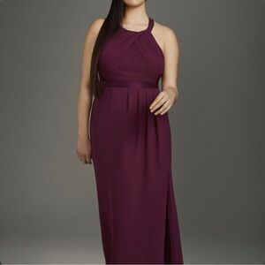 NWT White by Vera Wang Pleated Cross Back Halter Maxi Dress Wine